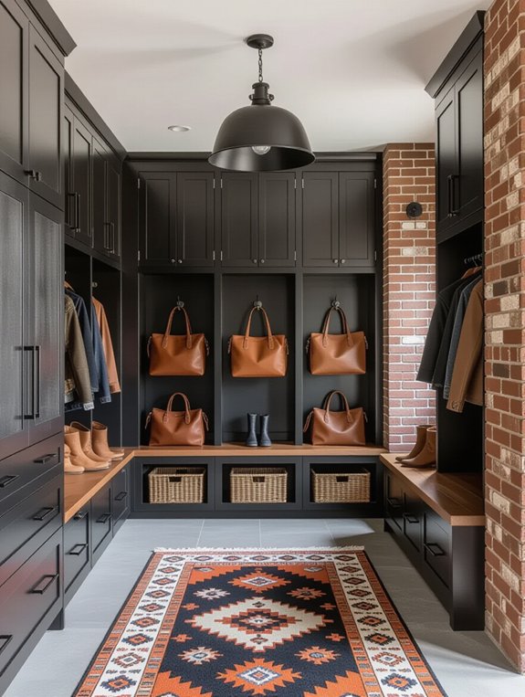 bold industrial mudroom design