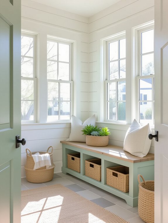 coastal inspired bright mudroom