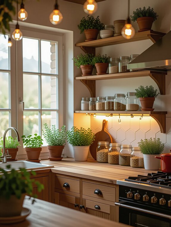 cozy kitchen string lights
