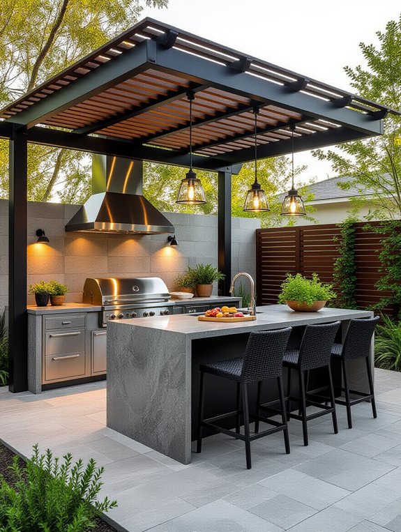 elegant shaded outdoor kitchens