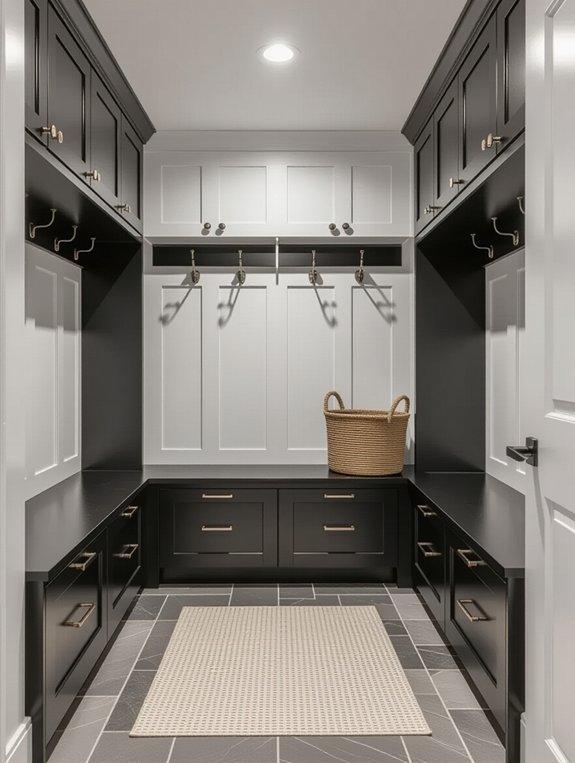 monochrome mudroom design elegance
