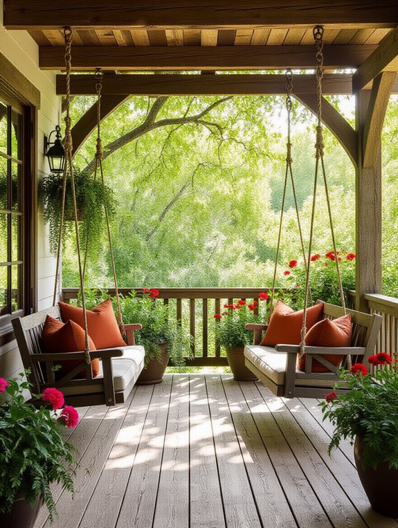 relaxing rustic wooden swing