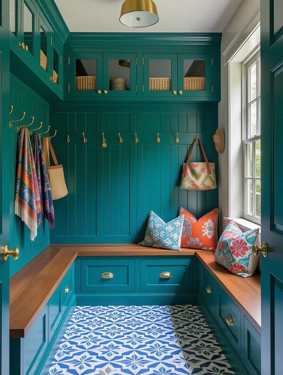vibrant eclectic mudroom design