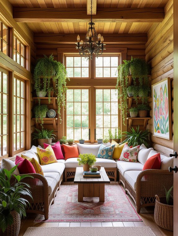 vibrant log cabin decor