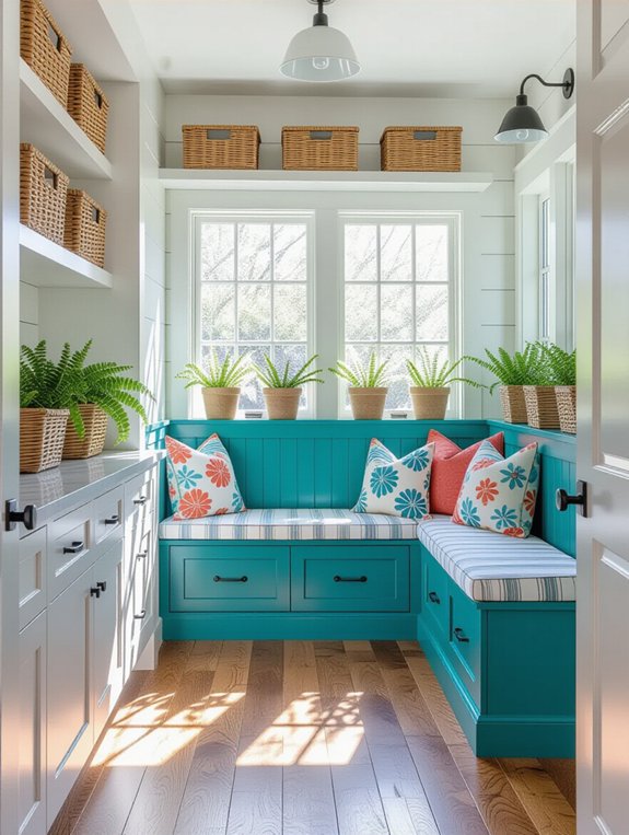 vibrant mudroom bench design