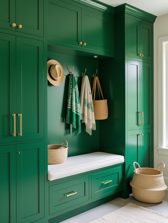 vividly painted mudroom furniture