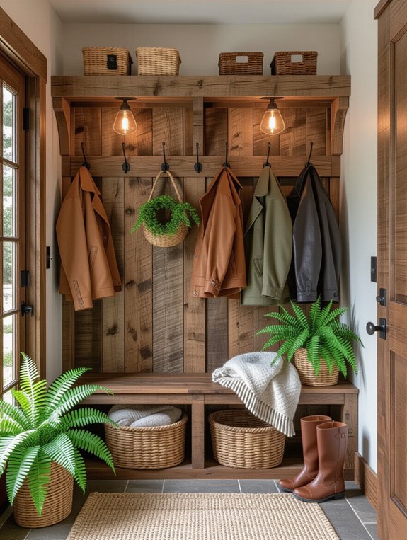 warm rustic mudroom design