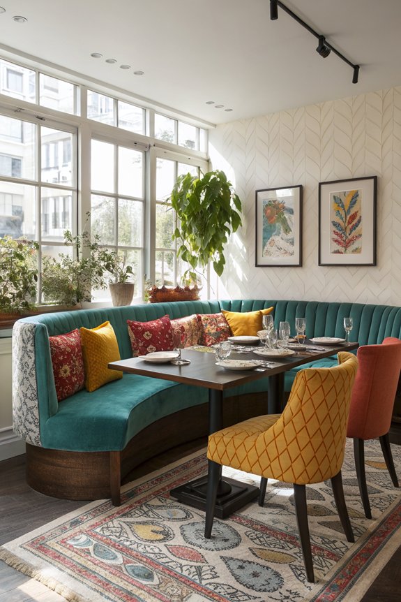 colorful upholstered dining banquettes