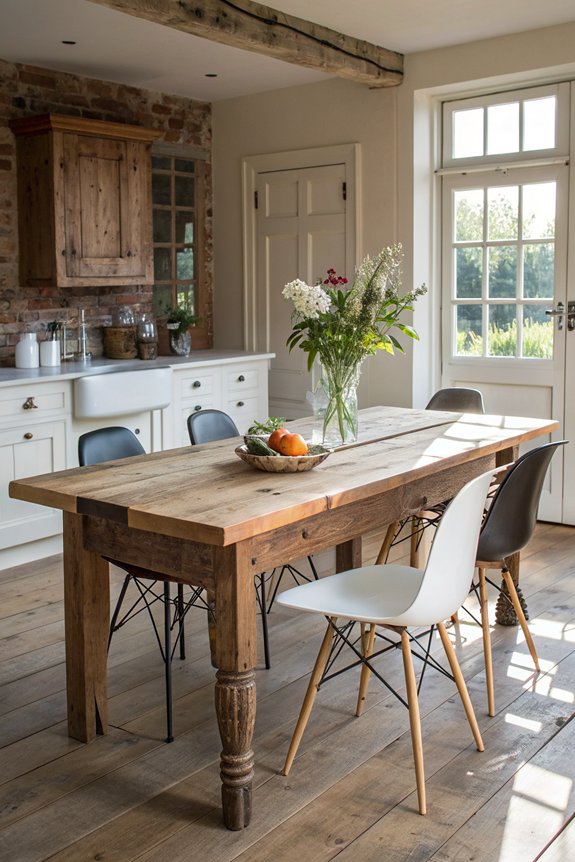 mix rustic tables diverse chairs