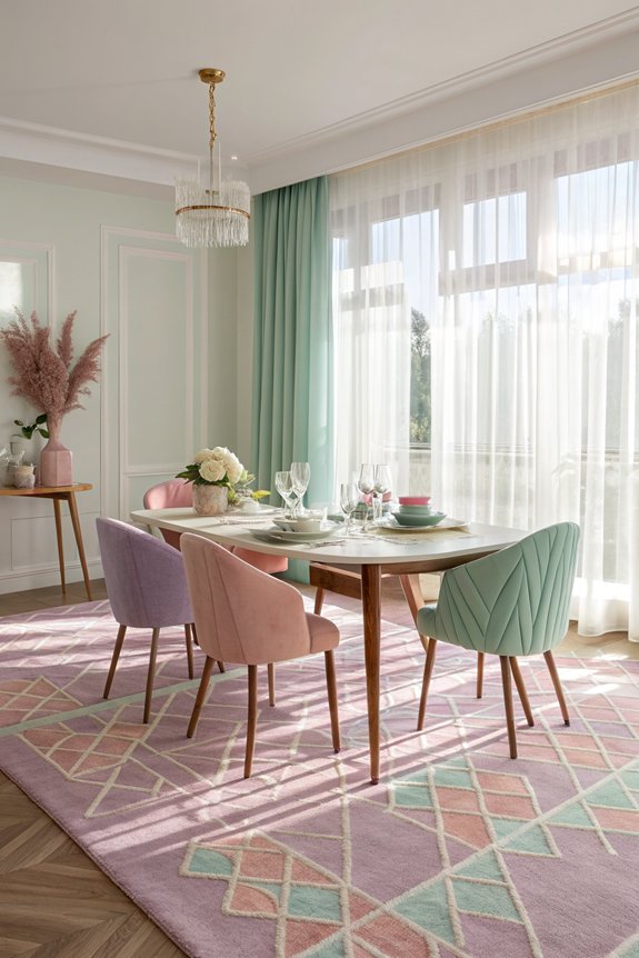 pastel carpets enhance dining